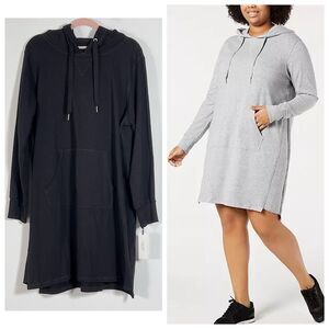 Calvin Klein Hoodie Dress Womens Sz 2X Black Long Sleeve Ribbed Insets At Sides